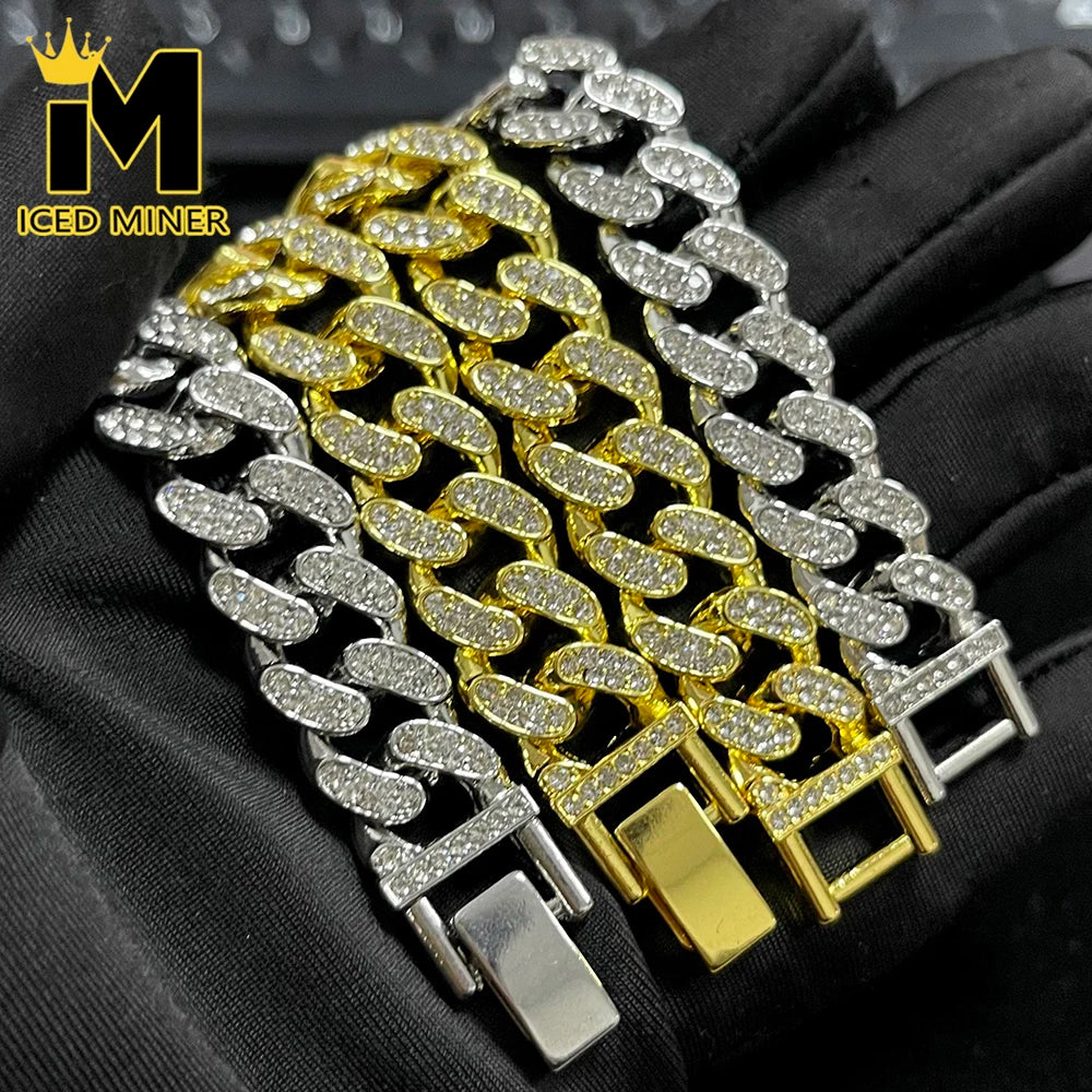 20cm AAA Stone Bling Cuban Chain Bracelets For Men Hand Chain Women Iced Out Chains Gold Silver Color Hip Hop Goth Jewelry