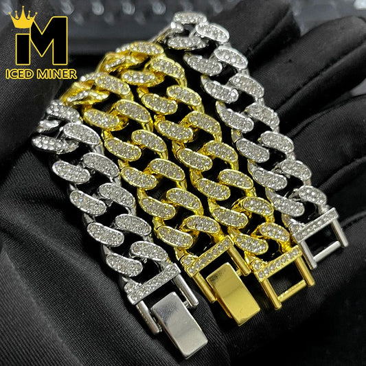 20cm AAA Stone Bling Cuban Chain Bracelets For Men Hand Chain Women Iced Out Chains Gold Silver Color Hip Hop Goth Jewelry