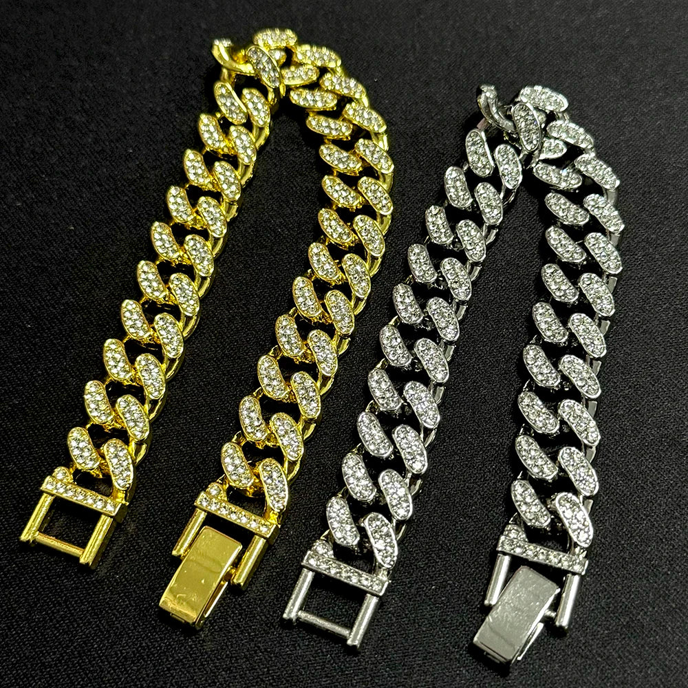 20cm AAA Stone Bling Cuban Chain Bracelets For Men Hand Chain Women Iced Out Chains Gold Silver Color Hip Hop Goth Jewelry