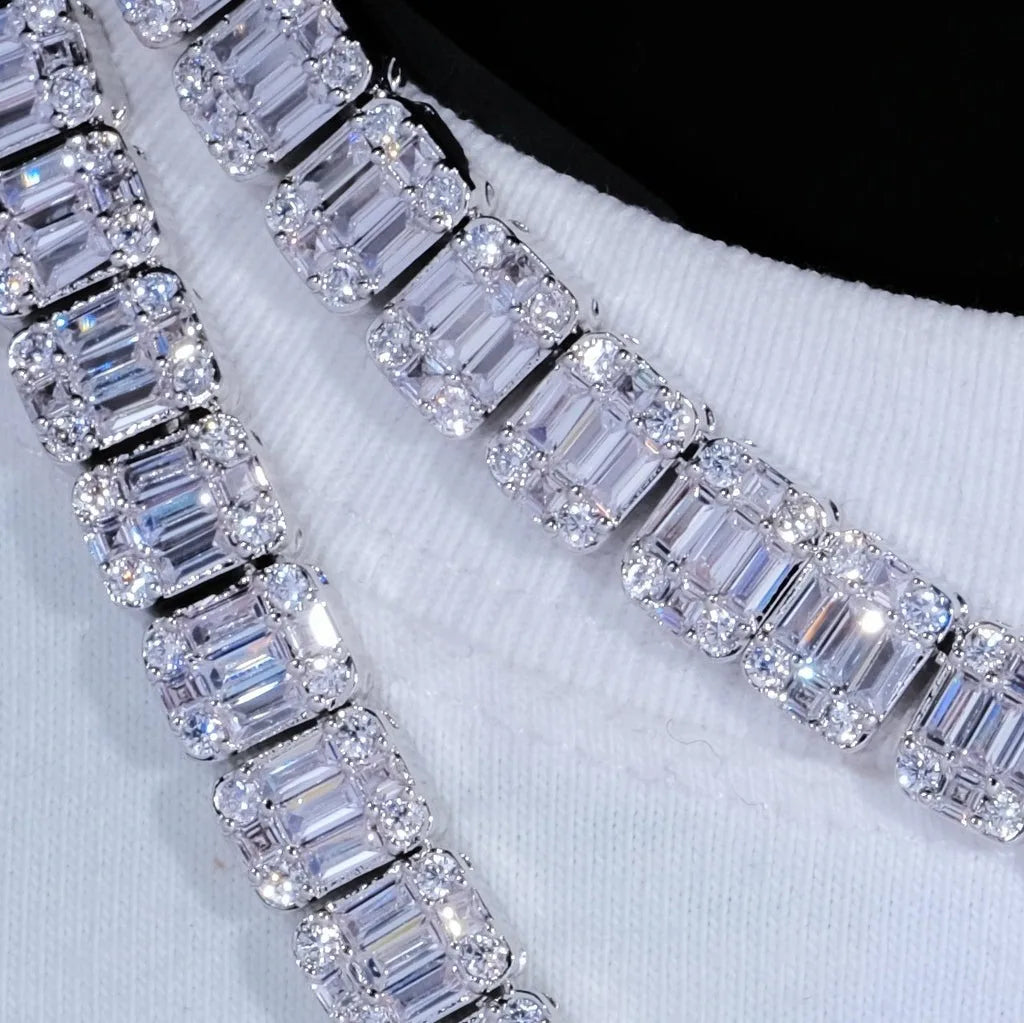 8mm Iced Square Tennis Chain White Gold-Plated Diamond Cluster