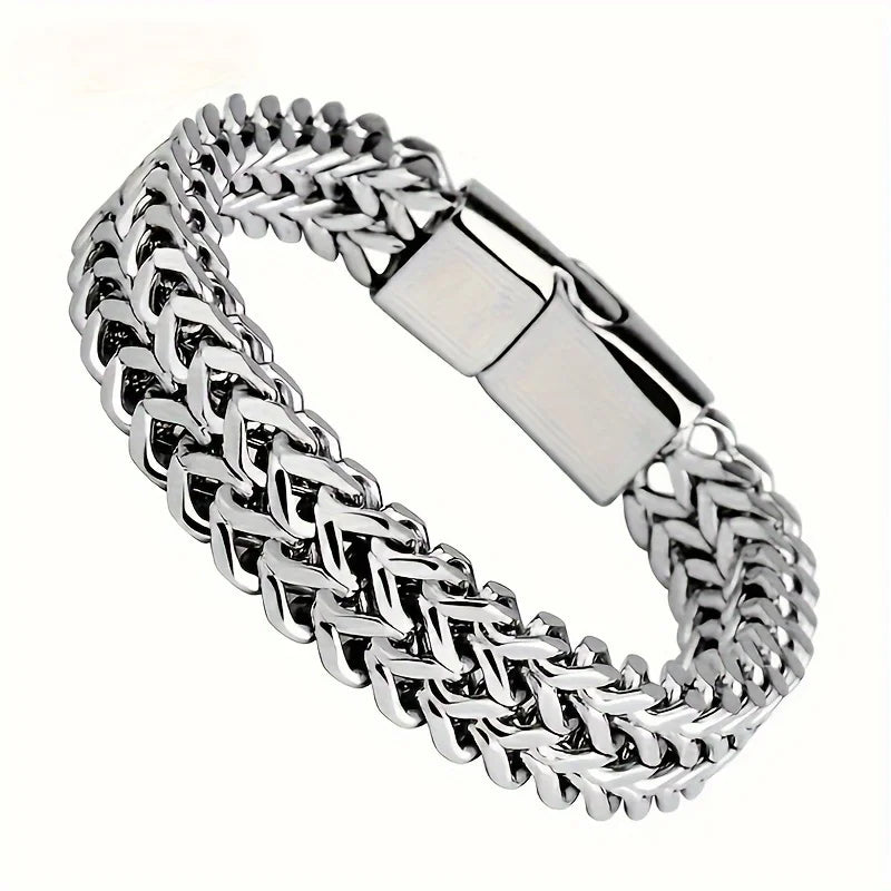 Stainless Steel Braided Double Row Front and Rear Fish Scale Magnetic Buckle Bracelet