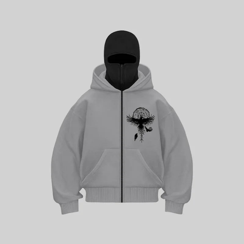 Balaclava Zip-Up Hoodie with Hooded Face Mask Zipper